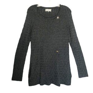 Volcom Longline Gray Cable Knit Sweater Womens Size L/14 Pockets